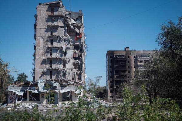 A view shows damaged residential buildings in the town of Toretsk, amid Russia's attack on Ukraine, near a front line in Donetsk region, Ukraine July 3, 2024